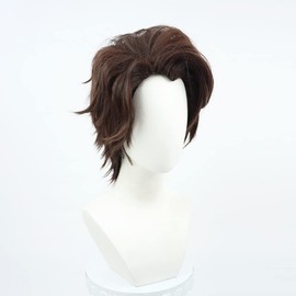 osseoca Aizen Sosuke Cos Wig Brown White Synthetic Short Hair 30cm (Aizen Sosuke-BRO)