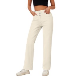 KICZOY Jeans Women High Waist Wide Leg Baggy Jeans Boyfriends Stretch Denim Pants Beige