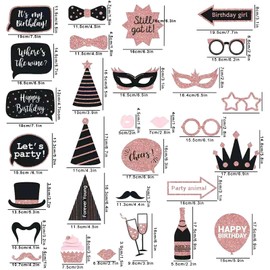 30 Pieces Photo Studio Photo Props, Birthday Party Selfie Photo Decoration, Black Rose Gold Party Set for Men Women Wedding Graduation Decoration