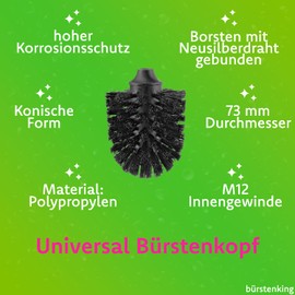 Toilet brush head black, Ø 73 mm, M12 internal thread, set of 5