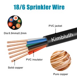 Kimbluth 18/6 Solid Sprinkler Wire 50FT 18 Gauge 6 Conductor Irrigation Wire with UV Resistant PVC Jacket for Underground Irrigation System, Field Central Control System
