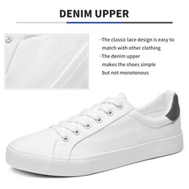 FRACORA Mens Canvas Shoes White Black Sneakers Low Top Lace Up Casual Shoes(White, US10)