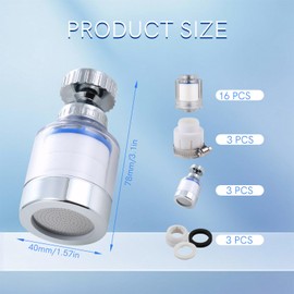 Pack of 3 Pure Crystal Water Filters, 360° Tap Filter for Drinking Water with 13 PP Cotton Filter Elements, 3 Universal Adapters, Tap Filter for Drinking Water for Kitchen, Sink