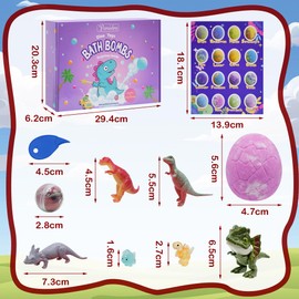 Bath Bombs for Kids with Surprise Inside, 16 Pack Kids Bath Bombs Gift Set for Easter Basket Stuffers, Dino Egg Bath Bomb Kit with 5pcs Dinosaur Bath Toy for Boys Girls Birthday,Christmas