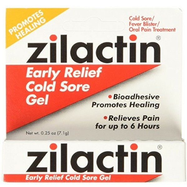 Zilactin Cold Sore Gel, Medicated Gel 0.25 oz ( Pack of 4)