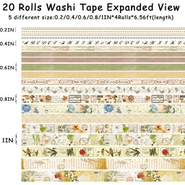 NIKOMIE 20 Rolls Vintage Washi Tape & 30 Pcs Flowers Birds Sticker Set, Aesthetic Masking Tape for Scrapbook Supplies, Junk Journal, Planner, DIY Decor, Gift Wrapping (Plant)