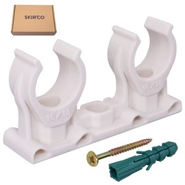 SKIR'CO Pack of 50 Double Pipe Clamps, Plastic Clamps for 16-18 mm Pipes, U-Type Pipe Clamp, Pipe Clamps White Clips, Hose Hanger