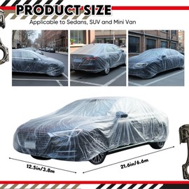 LEIFIDE 12 Pack 12.55 x 21.7ft Universal Plastic Disposable Clear Car Cover with Elastic Band Waterproof Dustproof Protective Cover Full Exterior Transparent Car Protector for Sedan