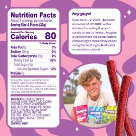 JOYRIDE Sour Strawberry Ropes - 3.5 oz 6-Pack Bundle with 2.5oz Glacial Peppermint Gum, Low Sugar Licorice, Low Calorie Sour Candy Ropes, Strawberry Flavor, Dye Free and Plant Based Candy (7 Items)