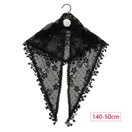 Zcbzbn Openwork Lace Fringe Triangular Scarf, Lace, Veil, Classic, Breathable, Solid Colour, Mass Triangle Veil, black