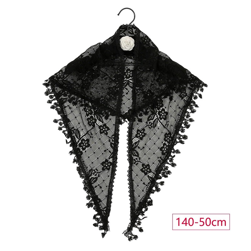 Zcbzbn Openwork Lace Fringe Triangular Scarf, Lace, Veil, Classic, Breathable,