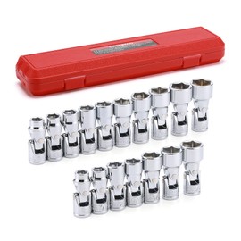 CASOMAN 17PCS 3/8" Drive Universal Flex Socket Set, SAE&Metric, 3/8" to 3/4", 10mm to 19mm, 6-Point, CR-V, Swivel Head, 360 Degree Access