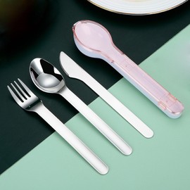 ZHUNIPINGAN Travel Cutlery Set with Case Portable Silverware Utensils Set,ABS cutlery box, spoon and forkReusable Flatware Set Cutlery Set for Camping Picnic Hiking Office (pink), 1, BXCJ01