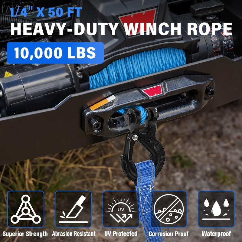 HOKINETY Synthetic Winch Rope Kit - 1/4" x 50' 10000