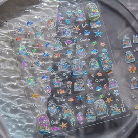 1 Sheets Summer Ocean Nail Decals for Nail Art Embossed Shell Starfish Nail Stickers 5D Self-Adhesive Dolphin Seahorse Jellyfish Nail Art Stickers Marine Life Nail Supplies for Women Manicure Decor