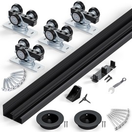 SMARTSTANDARD 48"/4FT Ceiling Mount Bypass Sliding Door Hardware Kit for Cabinet Closet, Double Pocket Doors Hardware with Finger Pull, Smoothly and Quietly, Fit 24.5" Wide Door Panel, No Door, Black