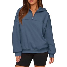 PRETTYGARDEN Womens Hoodies Cropped Fleece Sweatshirts 2025 Fall Fashion Quarter Zip Pullover Long Sleeve Tops Winter Clothes (Grey Blue,Small)