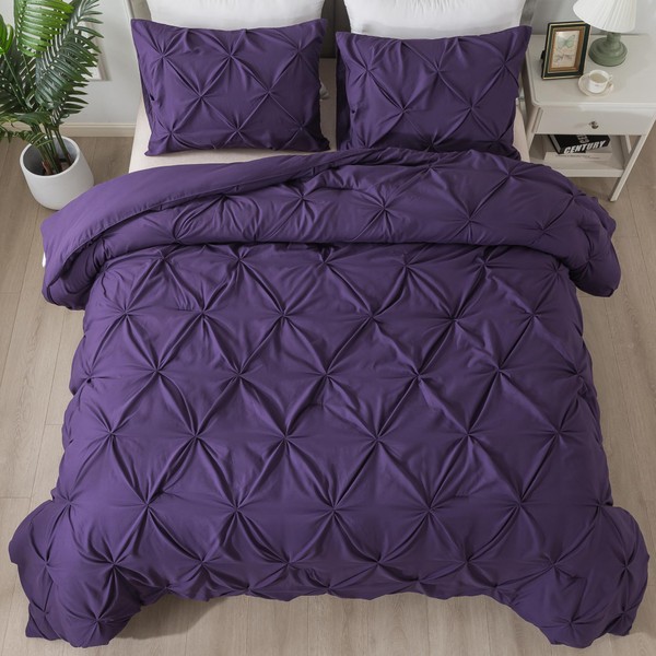 Andency Purple Comforter Twin(66x90Inch), 2 Pieces(1 Pintuck Comforter, 1 Pillowcase)