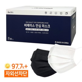 Bace domestic disposable mask 50 sheets/extra large large medium small/dental droplet blocking, medium black (50 sheets) / 비에이스 국산 일회용마스크 50매/특대형 대형 중형 소형/덴탈 비말차단, 중형 블랙(50매)