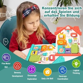 Dasnialer Montessori Toy from 1 Year, 8 in 1 Activity Board Montessori Toy Busy Board Montessori Board Motor Skills Toy from 1 2 3 Years, Sensory Toy, Baby Gift (Green)