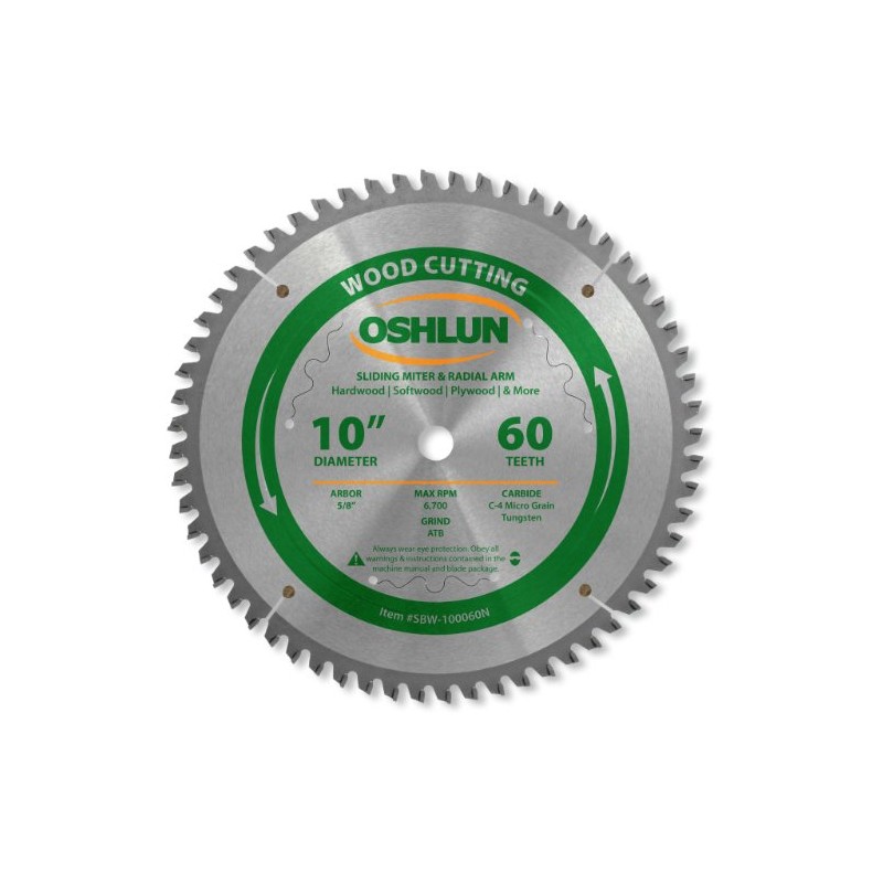 Oshlun SBW-100060N 10-Inch 60 Tooth Negative Hook Finishing ATB Saw
