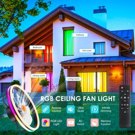 Ceiling Fan-Low Profile Ceiling Fan with Light - Modern Flush Mount Ceiling Fan ,16" RGB Dimmable LED Enclosed Ceiling Fans,Modern Bladeless LED-RGB Ambient Light for Bedroom Kids Room Party（Black）