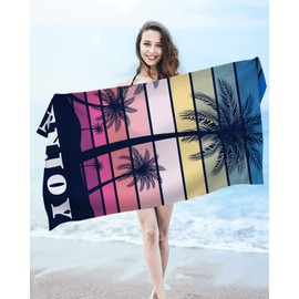 Microfibre Beach Towel, Sand-Free, Quick Drying and Lightweight Beach Blanket, Bath Towel, Large 160 x 80 cm for Travel, Beach, Sauna (Pink Leaf, 80 x 160 cm)