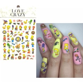Love Crazy Sticker Pegatina Para Uñas Nail Art Los Simspson Plantilla