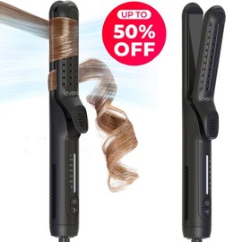 levoni 2025 NEW 2-in-1 straightener and curler, anti scald curling iron 1.25 inches, 360 ° air conditioning, 5-speed temperature and dual voltage, suitable for long and short curlers, - Color: black