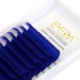 EMEDA Self-Fanning Volume Eyelashes, Colourful Blue, 0.07 mm, D Curl, Easy Fan Lashes, 9-15 mm Mix Length, Coloured Eyelash Extensions, Quick, Automatic Blooming Flower Eyelashes (Blue)