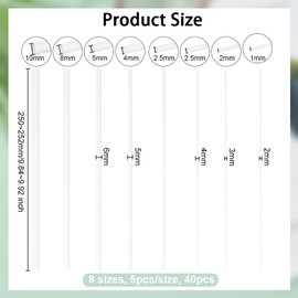 OLYCRAFT 40pcs 8 Size Model Tubes ABS Plastic Tube Round Diameter 2mm-10mm Length 250mm ABS Plastic Pipe DIY Sand Table Building Model Building Construction White