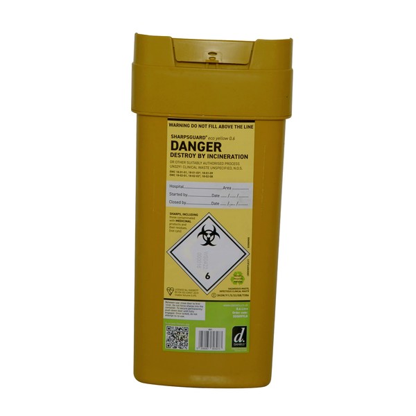 Sharpsguard D54320 Sharps Bin, 0.6L, Yellow