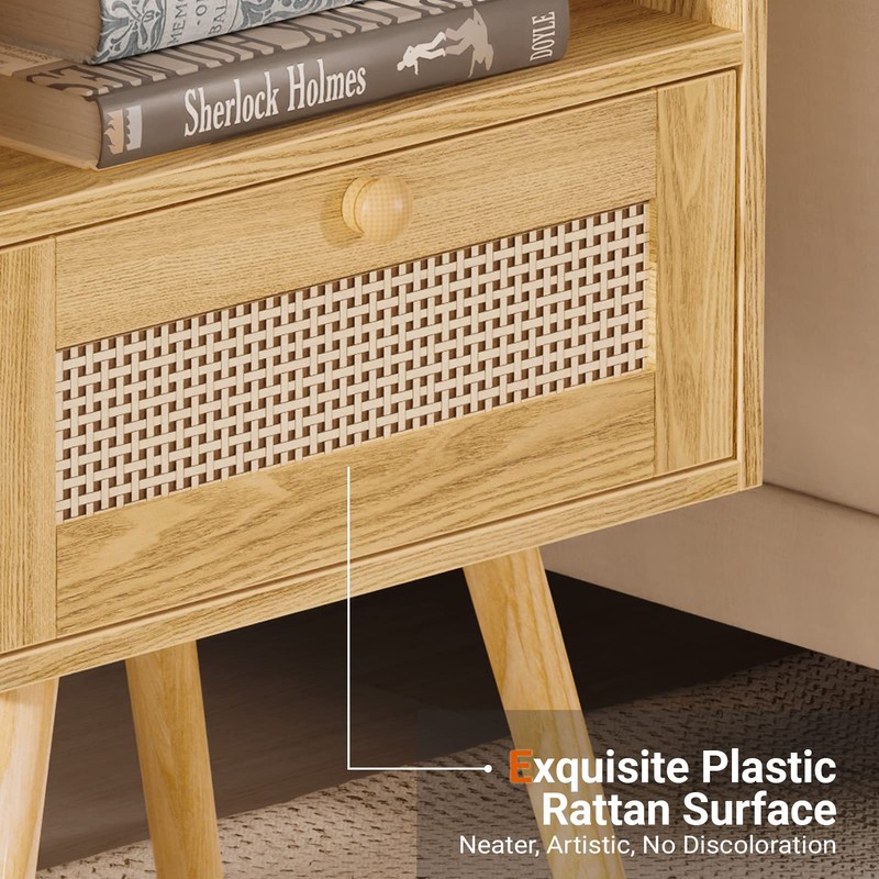 SUPERJARE Nightstands Set of 2, Night Stands with Charging Station