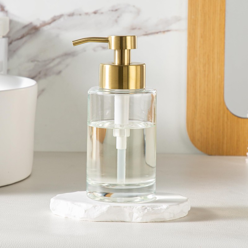 Enra Thick Glass Soap Dispenser with Stainless Steel Gold Pump,12oz