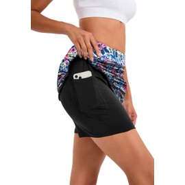 Oyamiki - Falda deportiva ligera para mujer, perfecta para correr, entrenamiento, deportes, golf, D04 Flores Coloridas Blanco, Large
