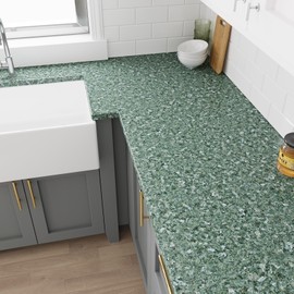 VEELIKE Sparkle Green Granite Contact Paper for Countertops Waterproof Peel and Stick Countertops 15.7''x118'' Self Adhesive Glossy Green Marble Contact Paper for Kitchen Bathroom Counter Top Covers