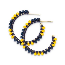 INK + ALLOY Game Day Crystal Threaded Bead Hoop Earrings – Handcrafted Statement Hoops for Sports Moms & Fans – Lightweight, Sparkling Style – Perfect for Gameday (Yellow + Blue)