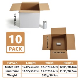 EXYGLO 10 Pack 12x12x12 Shipping Boxes for Small Business, White Corrugated Cardboard Small Box for Packaging, Moving, Mailing, and Storing