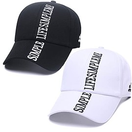Quanhaigou 2 Pack Embroidered Dad Mum Hat Baseball Cap Adjustable Trucker Hats Unisex Style Headwear (Black +White Letter)