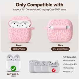 Wowwat for AirPods 4 Case Cover 2024 with Leopard Engraved,Pink