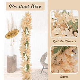 Artmag Fall Garland Maple Leaf - 6 Feet Hanging Berry Vine Garland Artificial Autumn Garland Decorations for Holiday Party Thanksgiving Fireplace Backdrop Decor (White&Green)