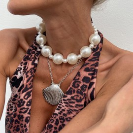 Gold Starfish Necklace for Women Adjustable Chunky Shell Beach Jewelry with Puka Pearls Charm Dainty Layered Accessories