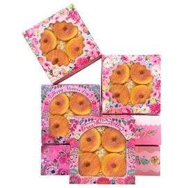 qiqee Mother's Day Cookie Boxes with Window 6x6x3 Inch 60packs Bakery Box Pastry Box for Mother's Day