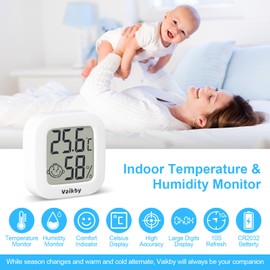 4Pack Room Thermometer Vaikby, Indoor Thermometer Hygrometer, Mini Digital Temperature Humidity Meter Gauge Monitor, Large LCD Display Celsius for House, Greenhouse, Baby, Office, Home, Garden, Cellar