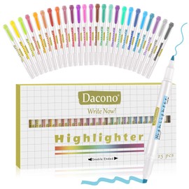 Dacono Double Ended Pastel Highlighters, 25 Assorted Colors Dual Tips Fluorescent Highlighter, No Bleed Dry Fast Easy to Hold, Broad and Fine Tips Highlighter for Journal Bible Underlining