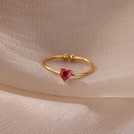Yimofy Adjustable Birthstone Rings for Women Dainty Heart Shaped Cubic Zirconia Ring Non Tarnish Stackable Gold Rings Birthday Jewelry Gifts October