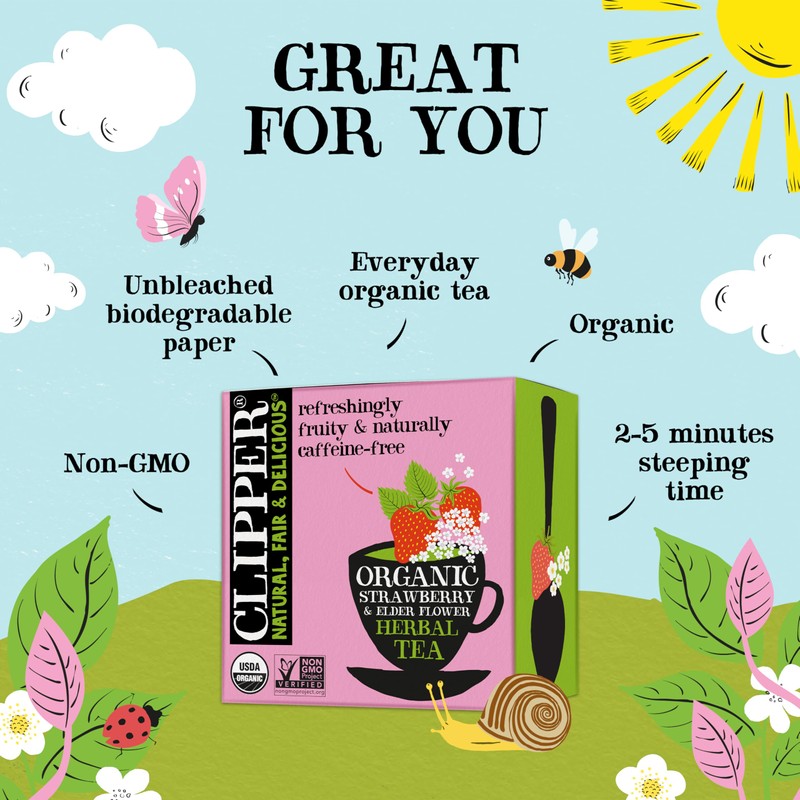 Clipper Tea Strawberry & Elderflower Herbal Tea – Caffeine Free,