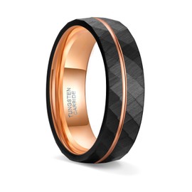 Greenpod 6mm Tungsten Carbide Rings for Men Hammered Rose Gold Line Multi Faceted Wedding Band Women Brushed Matte Finished Comfort Fit Size 6.5