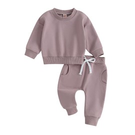 MAYUMMPY - Conjunto de sudadera con cuello redondo para bebés y niñas, conjunto de pantalones deportivos para otoño e invierno, Púrpura, 6-12 Meses