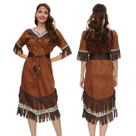 Aragallant Women's Indian Costume, Fancy Dress Costume with Fringes and Colourful Patterns, Indian Costume Adult Women, Indian Costume Set for Carnival Theme Party Cosplay (S)